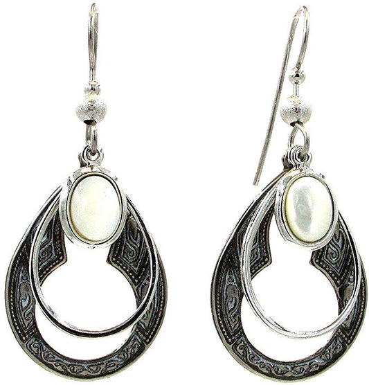 Silver Forest Teardrop Layered Oval Stone Earrings - Mellow Monkey