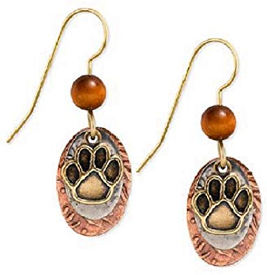 Silver Forest of Vermont Paw Print and Tiger's Eye Dangle Earrings - Mellow Monkey
