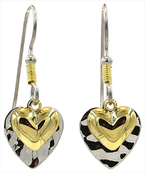 Silver Forest Two Tone Layered Hearts Drop Earrings - Mellow Monkey