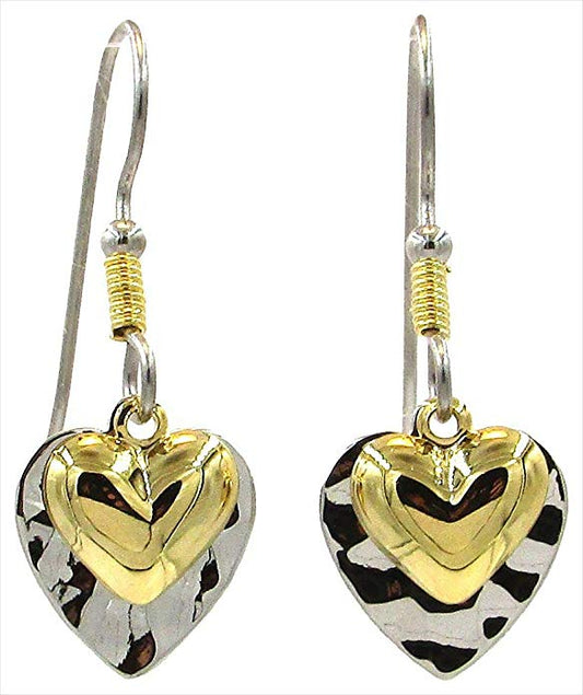 Silver Forest Two Tone Layered Hearts Drop Earrings - Mellow Monkey