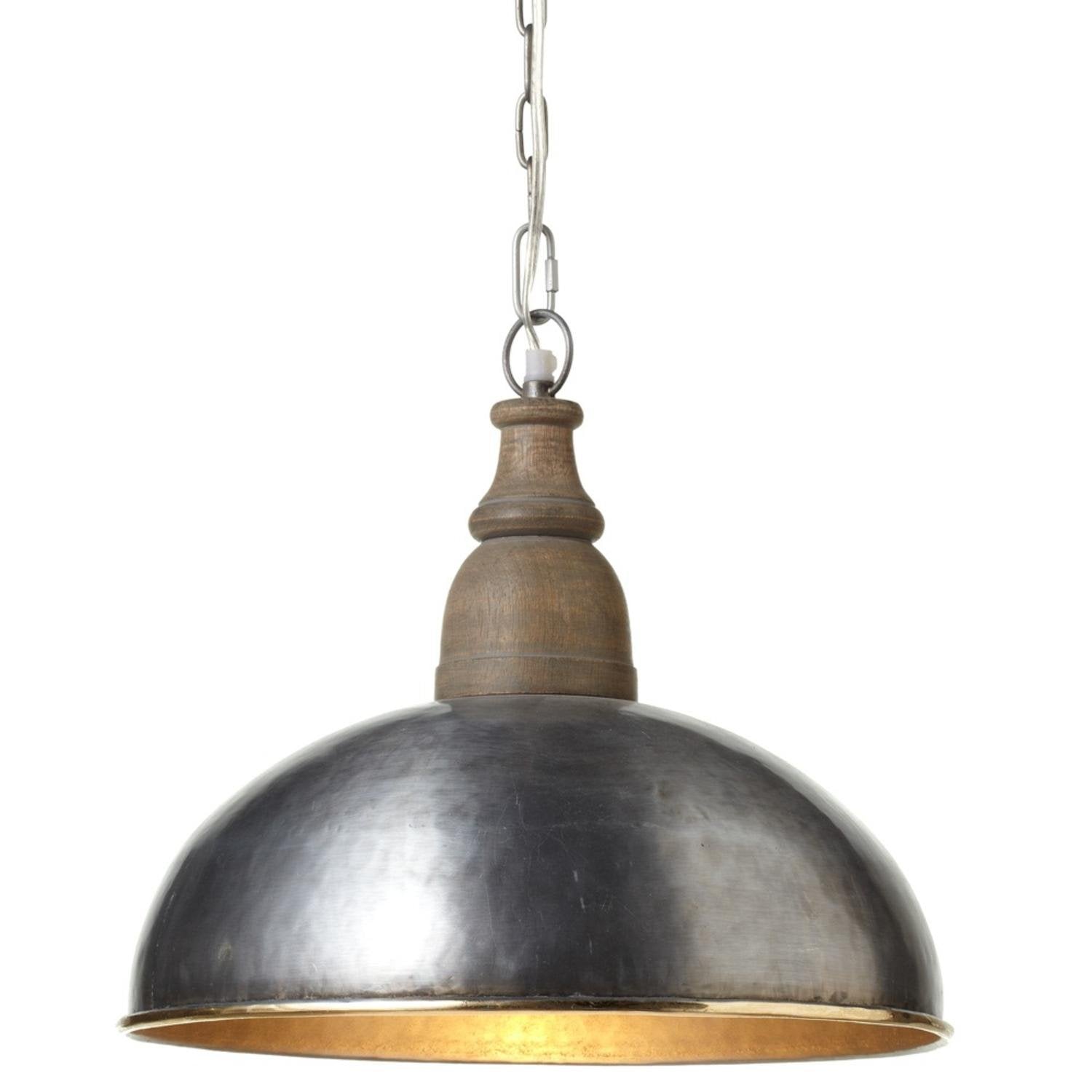 Metal and Wood Hanging Pendant Lamp with Gold Rim - 15-in - Mellow Monkey