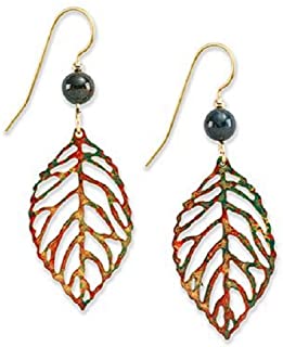 Silver Forest Open Leaves with Green Bead Dangle Earrings - Mellow Monkey