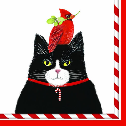 Mary Lake Thompson Cat And Cardinal Design Beverage Cocktail Napkins - 20 Count - Mellow Monkey