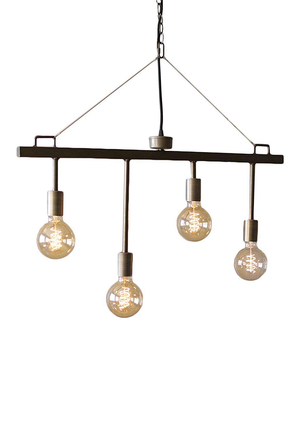 Industrial Style Raw Metal and Brass Pendant with Four Light Sockets - 30-in - Mellow Monkey