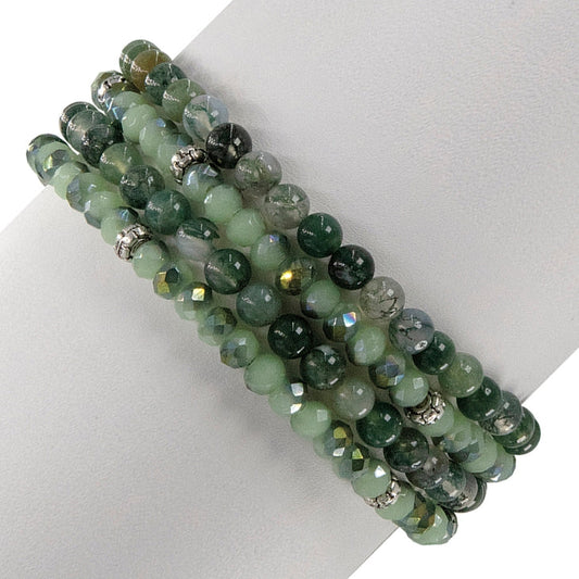 Mini Gemstone and Crystal Bracelet Set - Moss Agate - Mellow Monkey