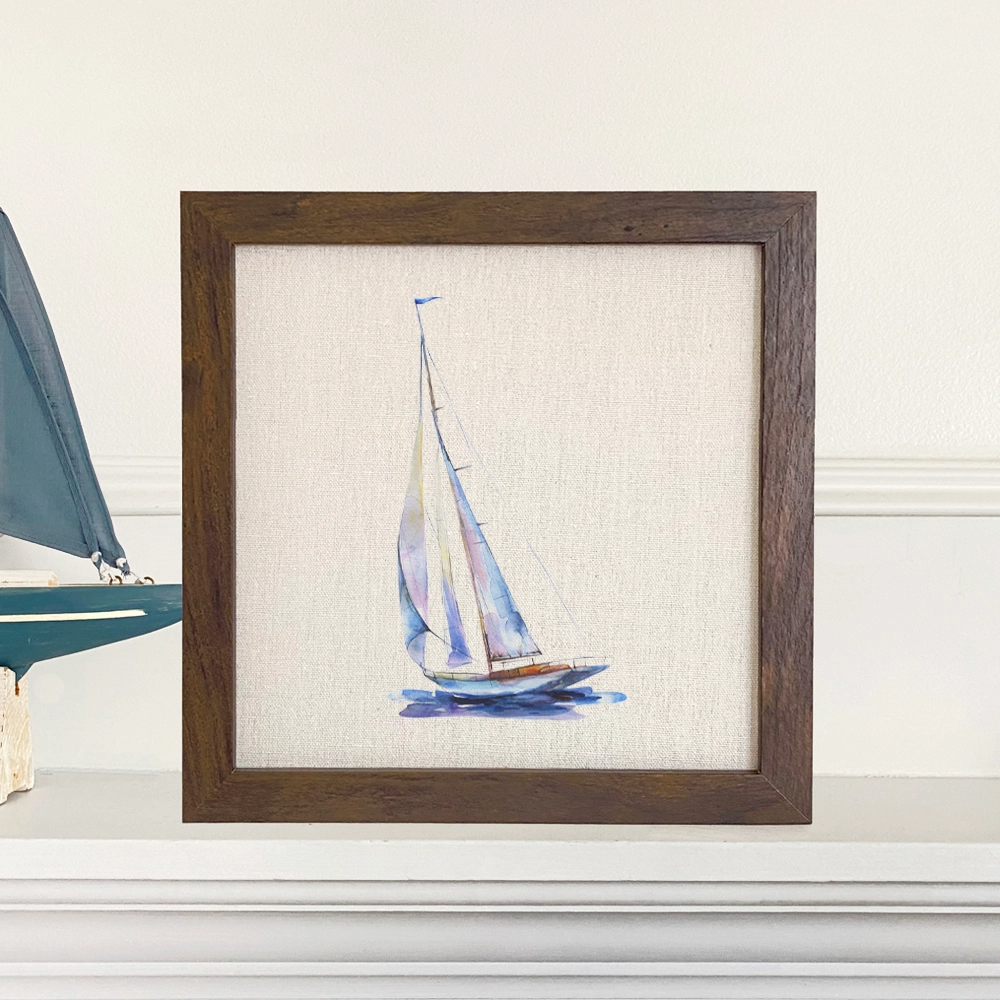 Watercolor Sailboat - Framed Printed Linen Print - 9-inch - Mellow Monkey