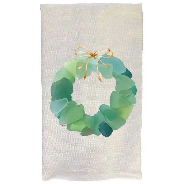 Christmas- Sea Glass Wreath Kitchen Towel - Mellow Monkey