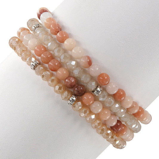 Mini Gemstone and Crystal Bracelet Set - Pink Aventurine - Mellow Monkey