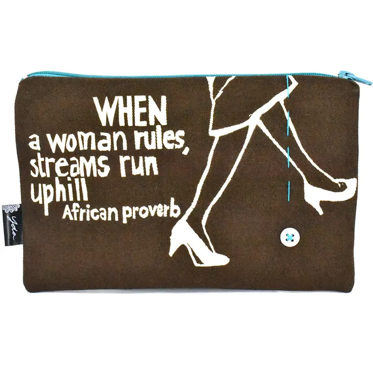 When a Woman Rules African Proverb - Zippered Purse Pouch - Brown 8-in - Mellow Monkey