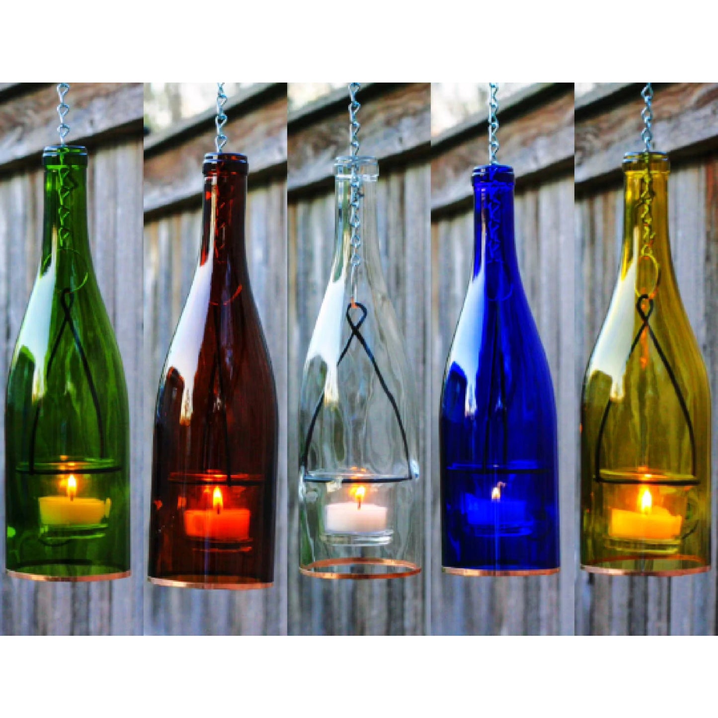 Glass Wine Bottle Hanging Lantern with Votive Candle Holder - Clear - Mellow Monkey