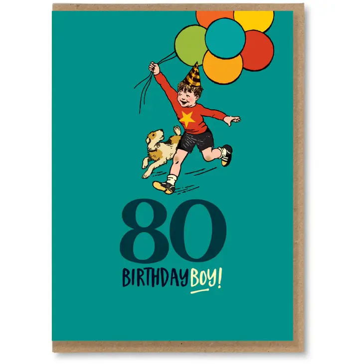 80 Birthday Boy - Funny Vintage Retro Style Birthday Greeting Card - Mellow Monkey