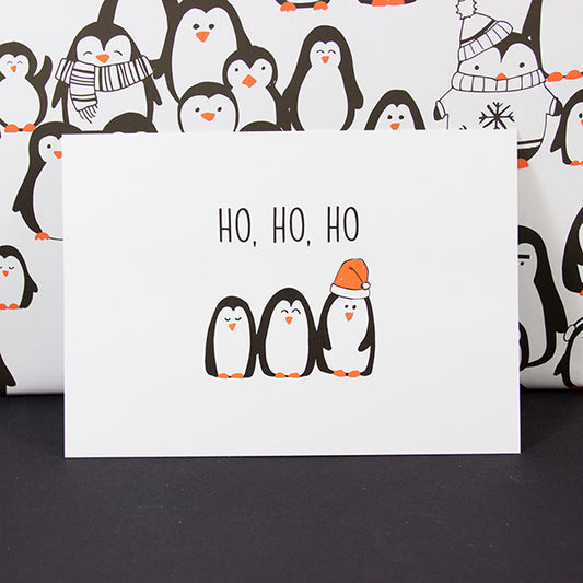 Ho Ho Ho Cute Penguin - Holiday Postcard - Mellow Monkey