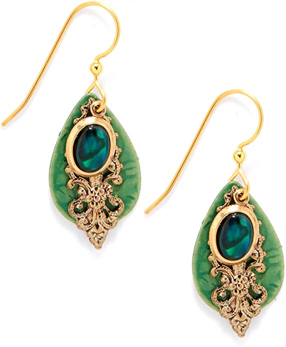 Silver Forest Green Abalone Layered Drop Earrings - Mellow Monkey