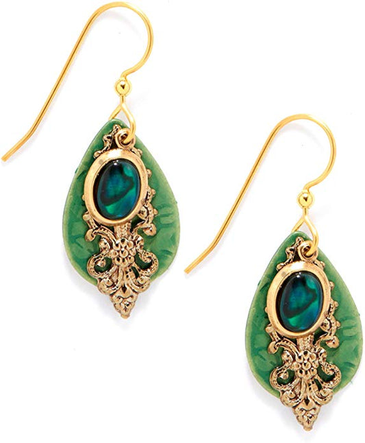 Silver Forest Green Abalone Layered Drop Earrings - Mellow Monkey