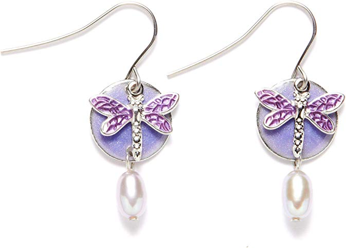 Silver Forest Purple Dragonfly Layered Dangle Earrings - Mellow Monkey