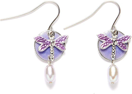 Silver Forest Purple Dragonfly Layered Dangle Earrings - Mellow Monkey