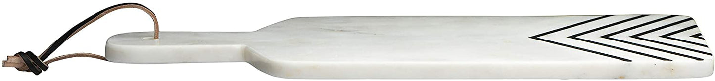 Marble Cheese Charcuterie Cutting Board with Rope Tie - White with Black Chevron - 17-in - Mellow Monkey