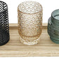 Embossed Glass & Metal Tealight Holders with Rectangle Wood Tray - 17-in - Mellow Monkey