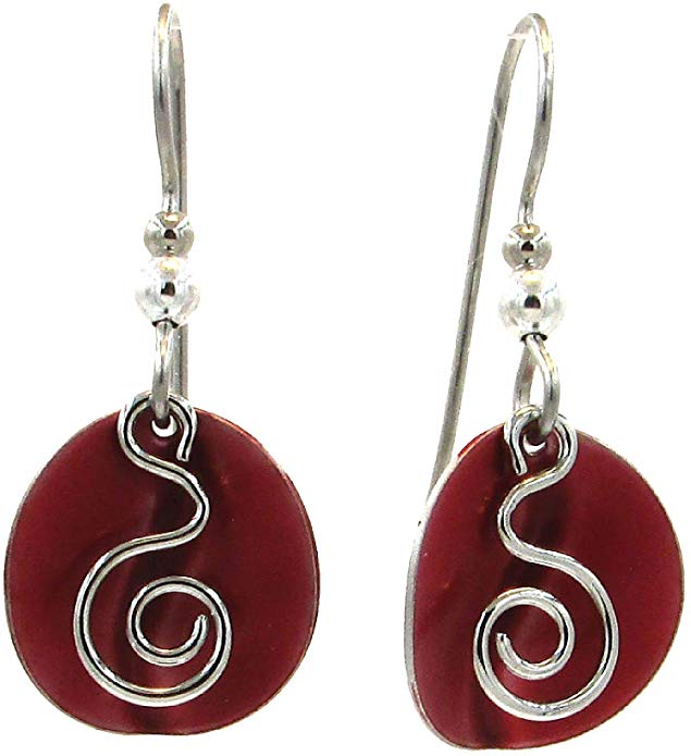 Silver Forest Of Vermont Coil on Red Round Earrings - Mellow Monkey