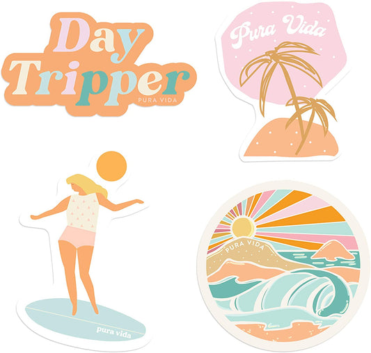 Puravida Day Tripper Sticker Pack - Set of 4 Stickers - Mellow Monkey