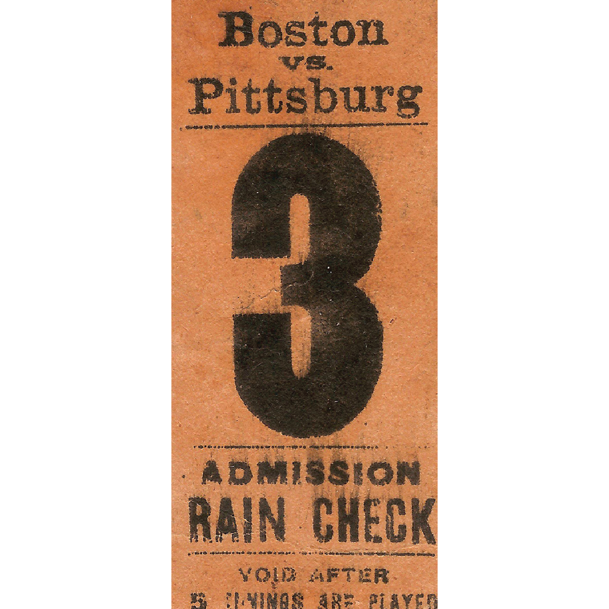 Boston vs. Pittsburgh Baseball Game Admission Rain Check - Bookmark - Mellow Monkey
