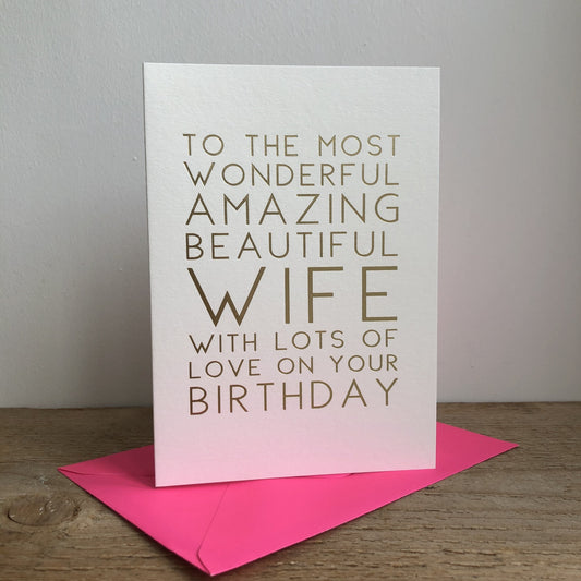 To The Most Wonderful Amazing Beautiful Wife With Lots Of Love On Your Birthday - Birthday Greeting Card - Mellow Monkey