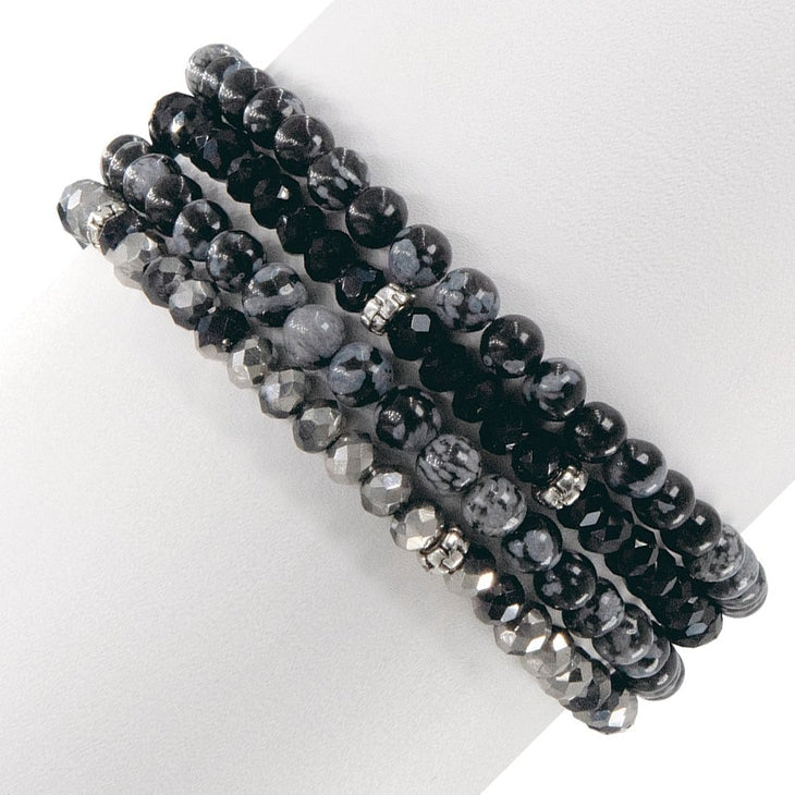 Mini Gemstone and Crystal Bracelet Set - Snowflake Obsidian - Mellow Monkey