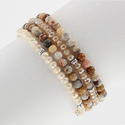 Mini Gemstone and Crystal Bracelet Set - Crazy Agate - Mellow Monkey