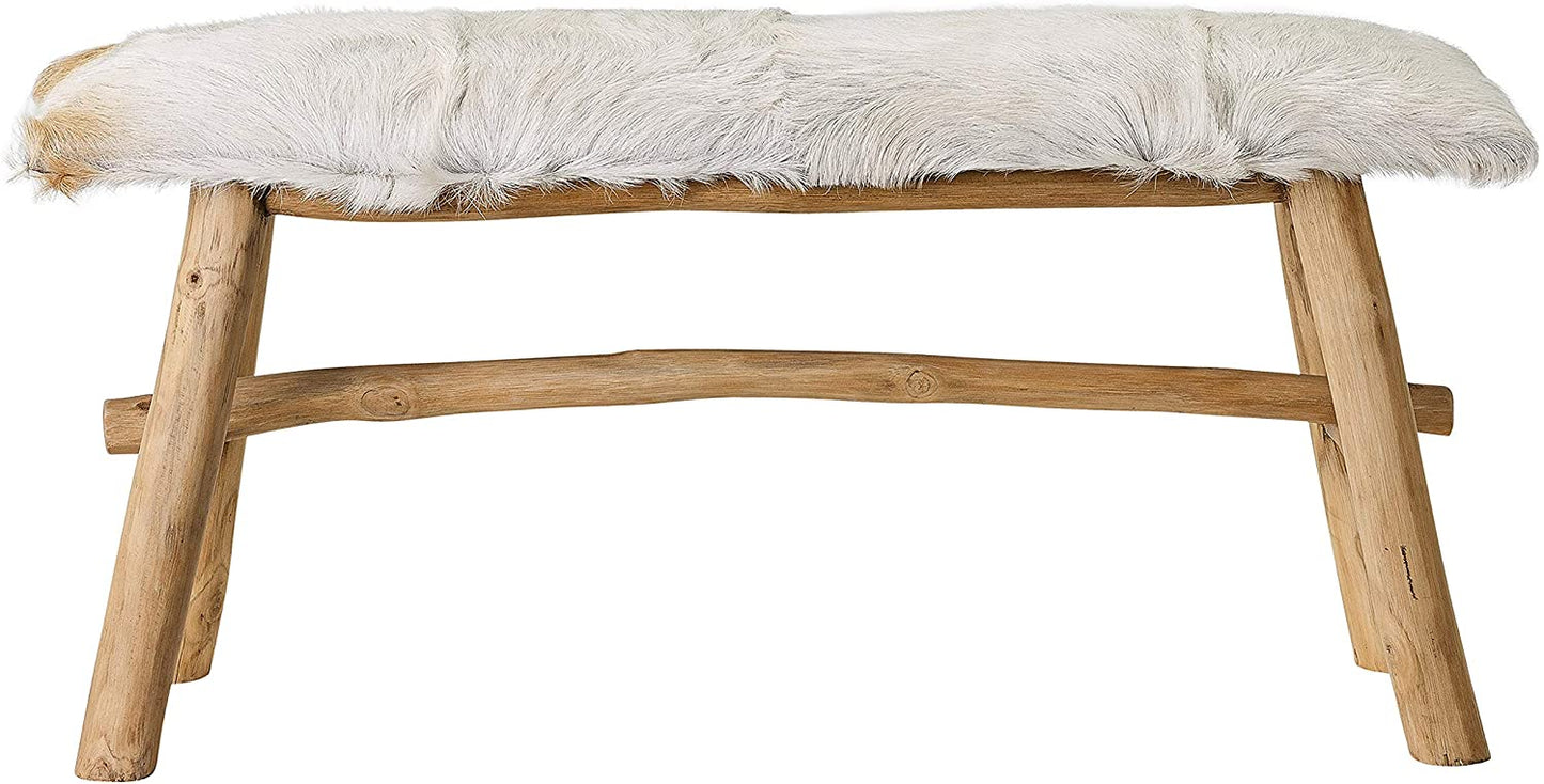 Goat Fur Top Bench With Wood Frame - 35-1/2-in - Mellow Monkey