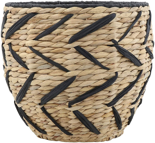 Natural Seagrass Basket with Black Pattern - 14" Round x 12-1/4"H - Mellow Monkey