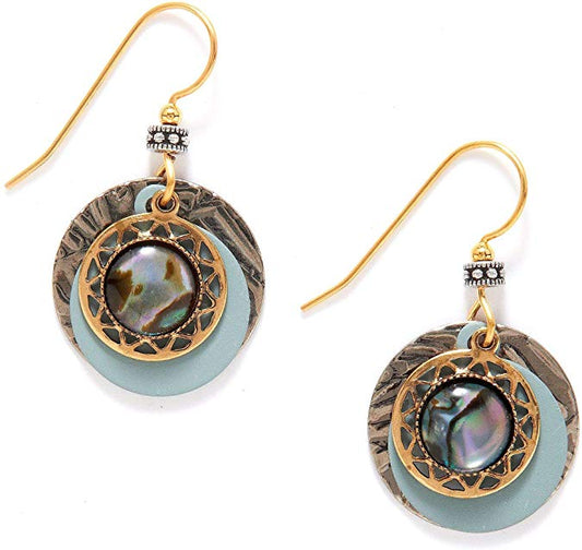 Silver Forest Layered Round Abalone Drop Earrings - Mellow Monkey