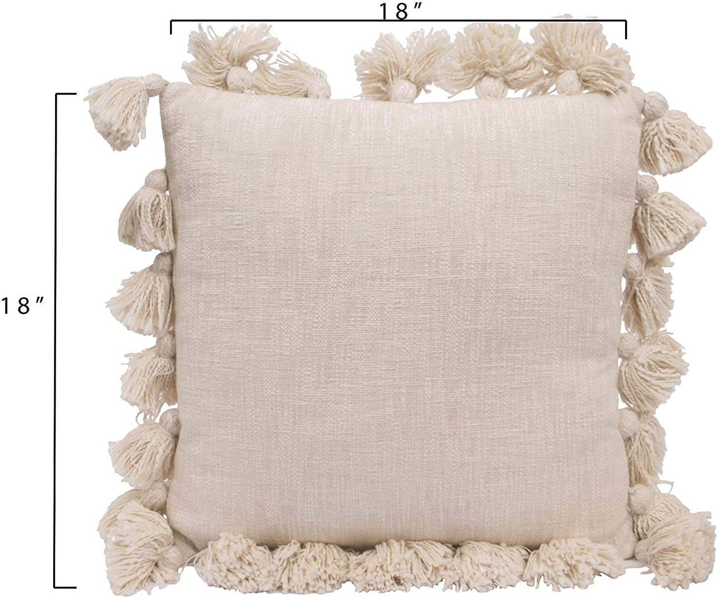 Luxurious Cream Square Cotton Woven Slub Pillow with Tassels - Mellow Monkey