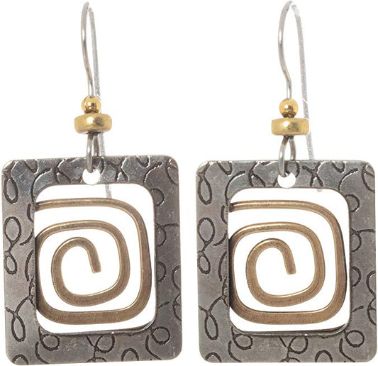 Silver Forest Rectangular Spiral Wire Design Dangle Earrings - Mellow Monkey