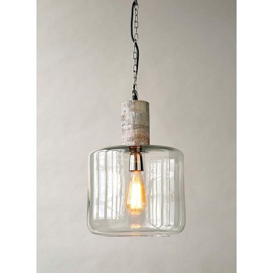 Mango Wood and Glass Hanging Pendant Lamp - Mellow Monkey