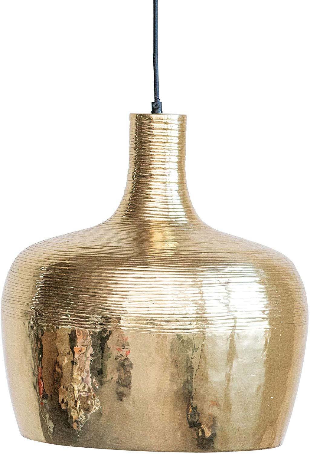 Round Metal Brass Finish Embossed Pendant Lamp - 12-1/2-in - Mellow Monkey