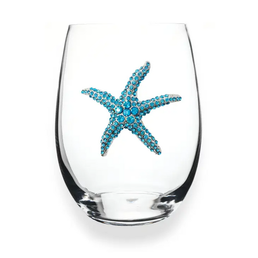 Blue Starfish Jeweled Stemless Wine Glass - Mellow Monkey