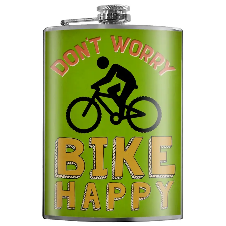Don't Worry Bike Happy - Stainless Steel Flask - 8-oz - Mellow Monkey