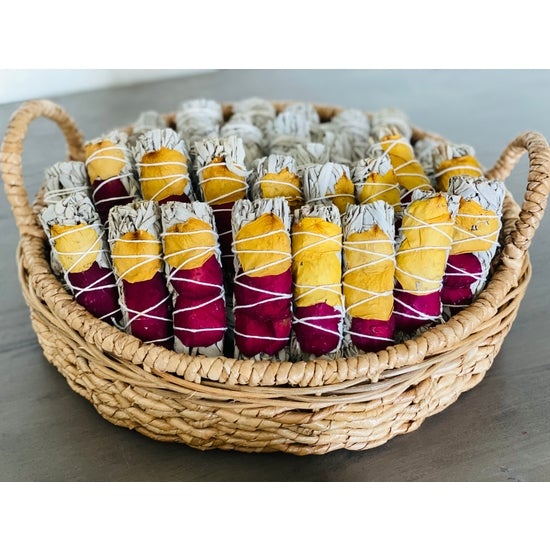 White Sage With Dried Rose Petals Smudge Stick - Mellow Monkey