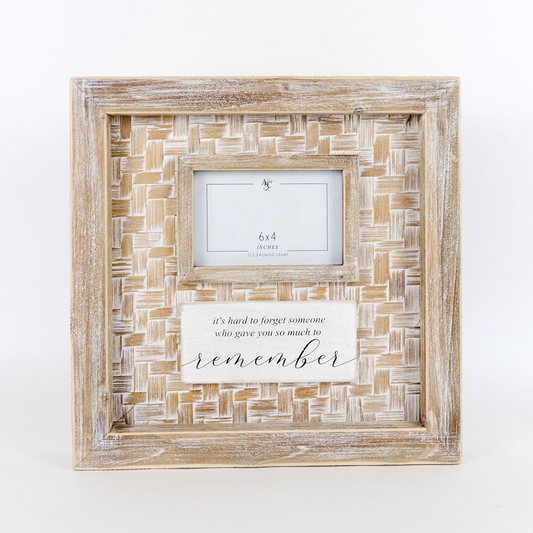 It's Hard To Forget Someone Who Gave You So Much To Remember - Wood Photo Frame with Floating Plaque on Bamboo Background - 14-in - Mellow Monkey