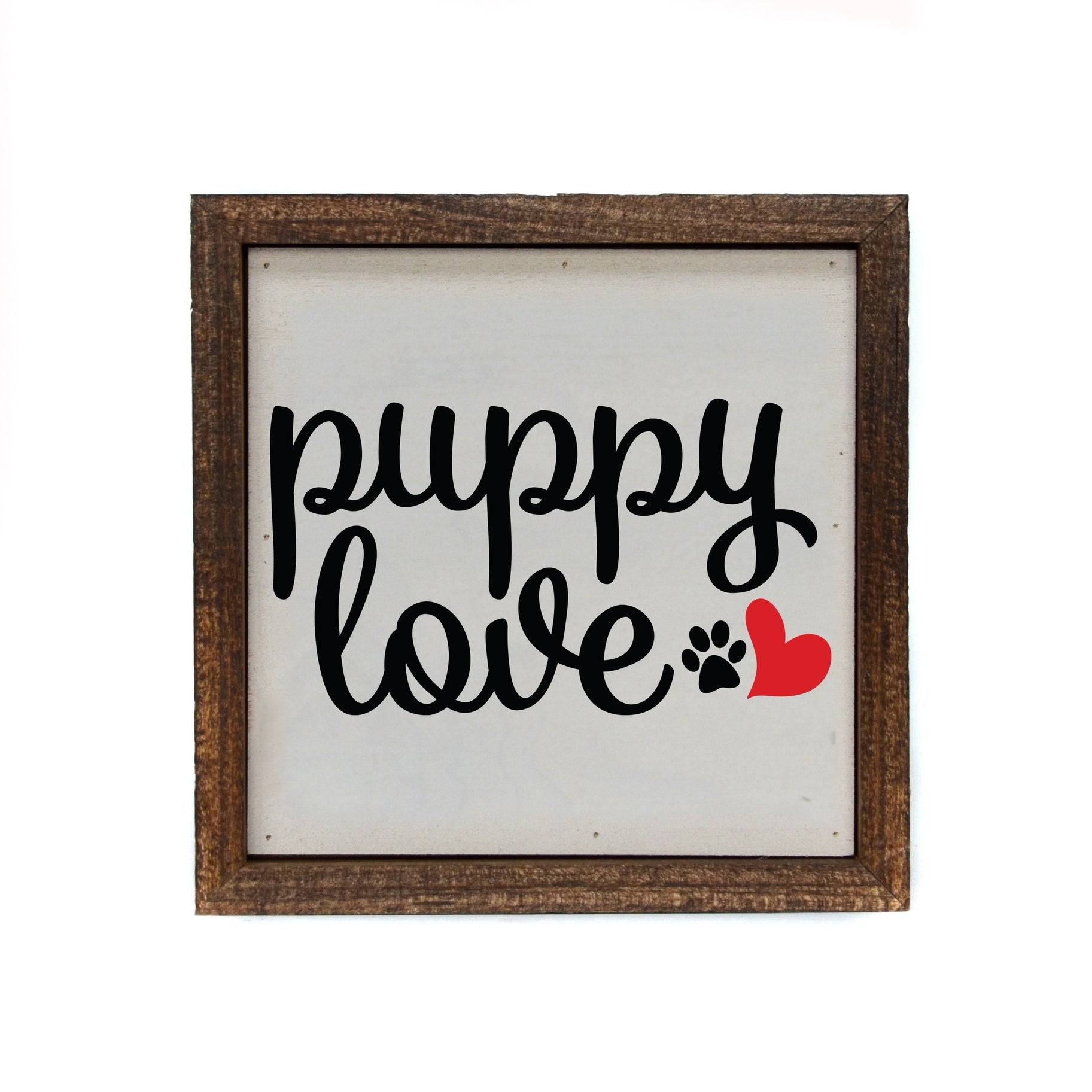 Puppy Love with Paw and Heart - Framed Wood Sign - 6-in - Mellow Monkey