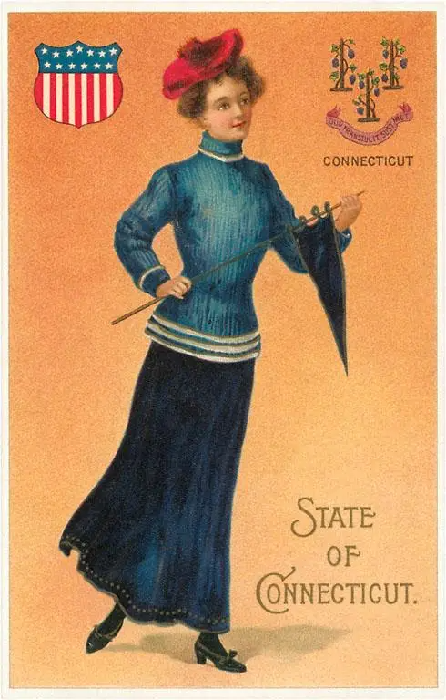 State of Connecticut Woman in Blue - Vintage Postcard - 3-1/2 x 5-1/2-in. - Mellow Monkey