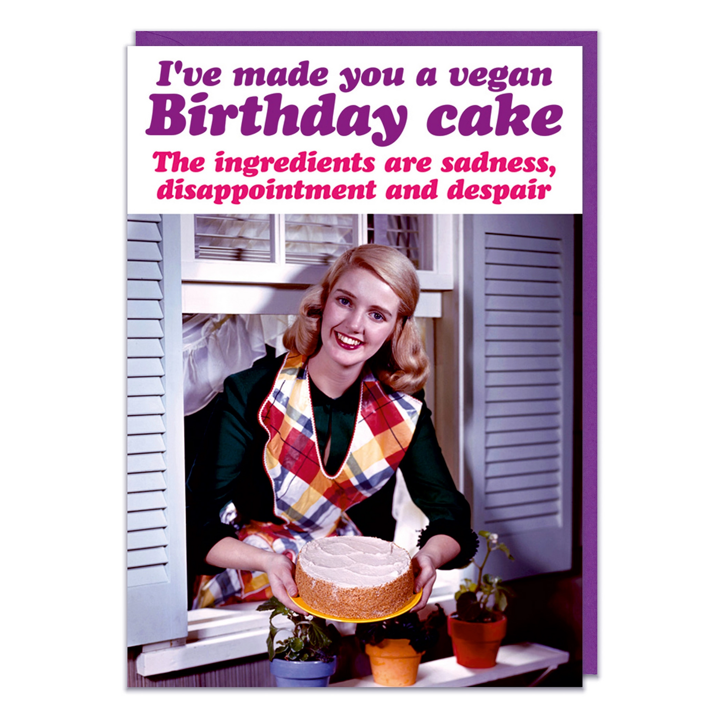 I Made You A Vegan Birthday Cake. The Ingredients Sadness, Disappointment and Despair - Birthday Greeting Card - Mellow Monkey