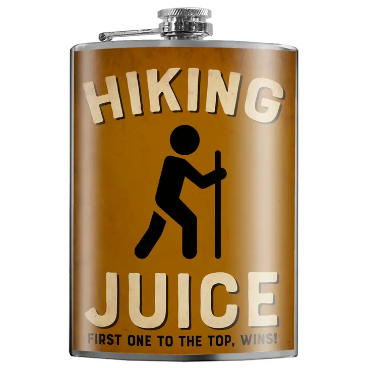 Hiking Juice - First One To The Top Wins - Stainless Steel Flask - 8-oz - Mellow Monkey