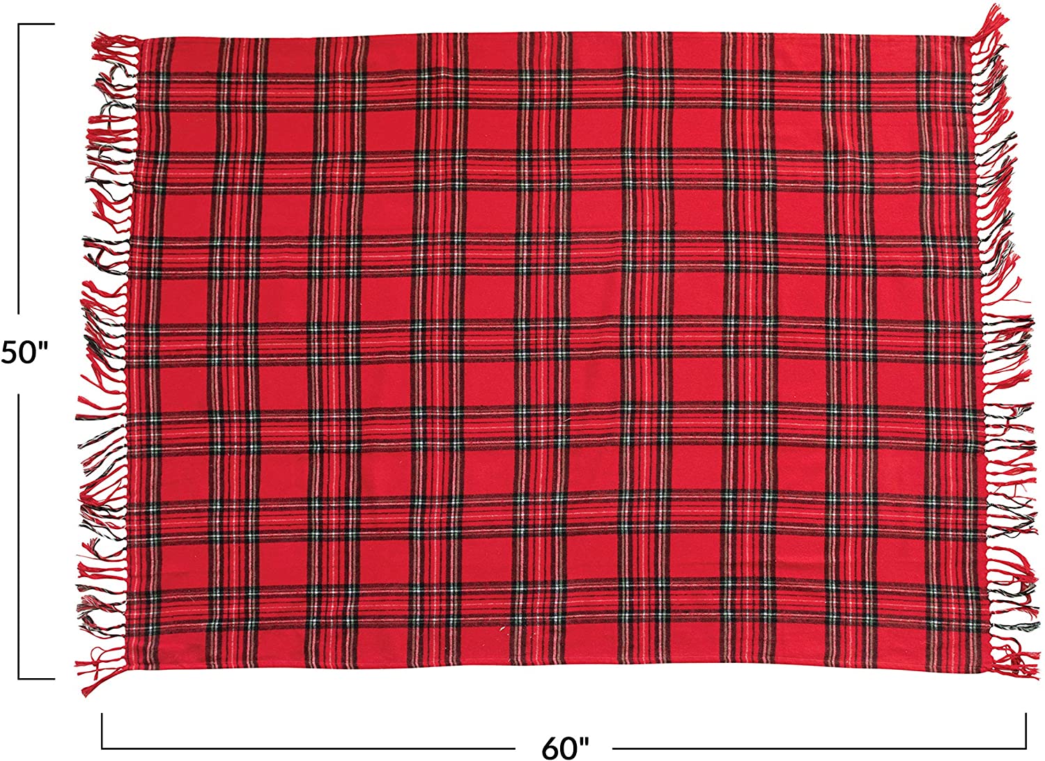 Brushed Cotton Plaid Throw with Fringe - 60-in x 50-in - Mellow Monkey