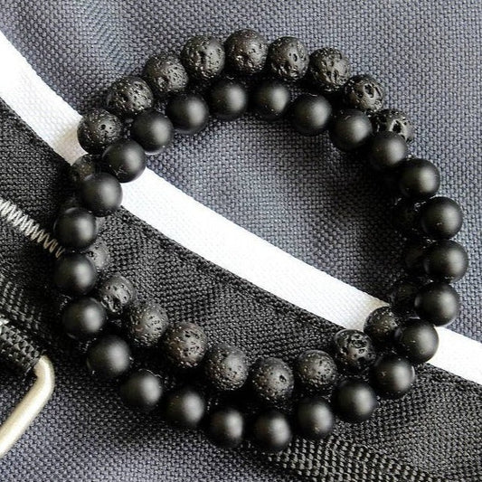 Men's Bracelet Set - Black Matte Onyx and Lava Stone - Mellow Monkey