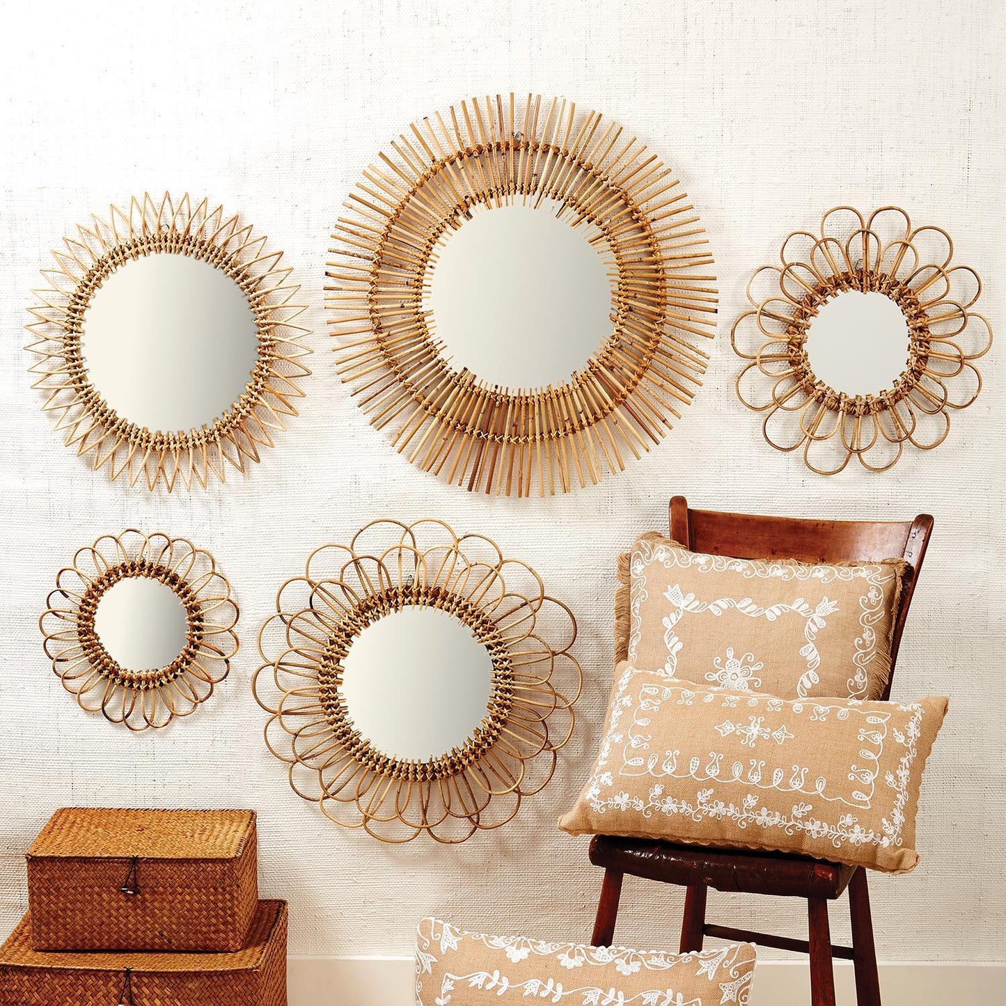 Hand-Crafted Natural Rattan Wall Mirrors - Rattan - Mellow Monkey