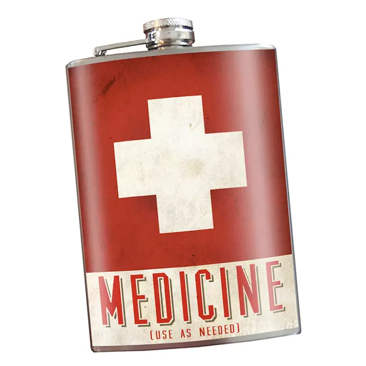 Red Cross Medicine - First One To The Top Wins - Stainless Steel Flask - 8-oz - Mellow Monkey