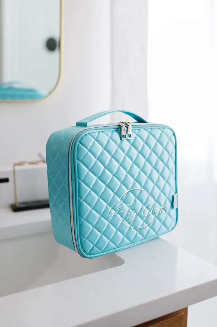 Mega Makeup Organizer Case -  Quilted Tiffany Blue - 10-1/4-in - Mellow Monkey