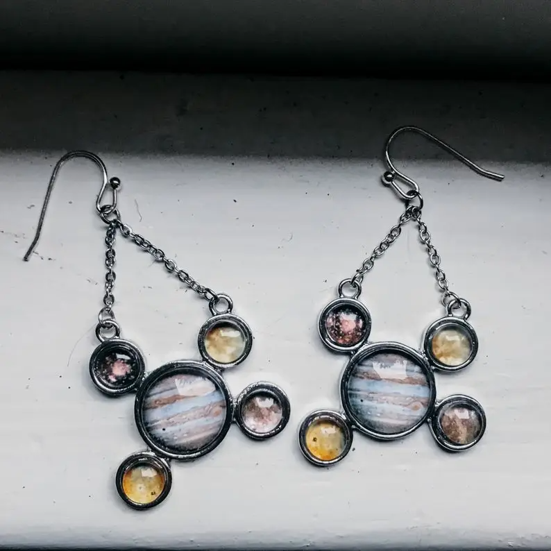 Jupiter Earrings With Moons - Silver - Mellow Monkey