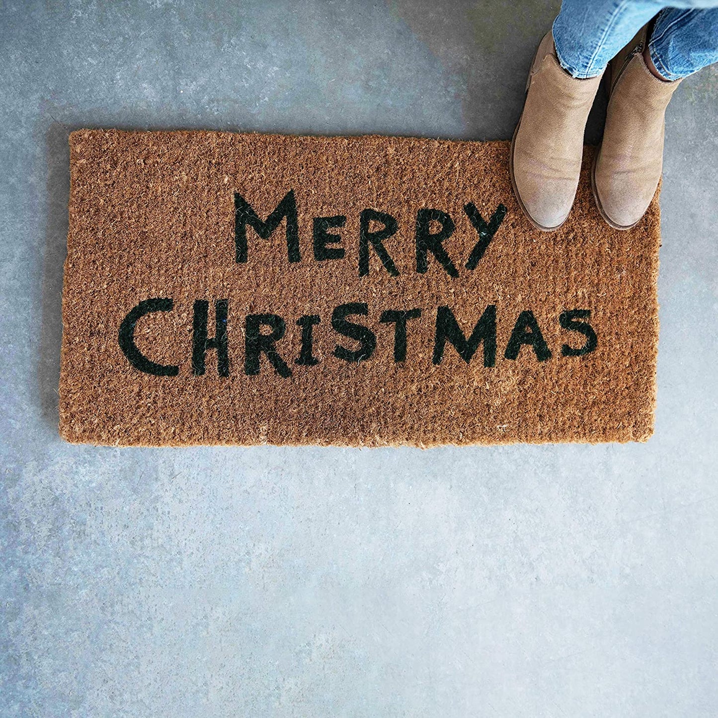 Merry Christmas Natural Holiday Coir Doormat - 32" L x 16" W - Mellow Monkey